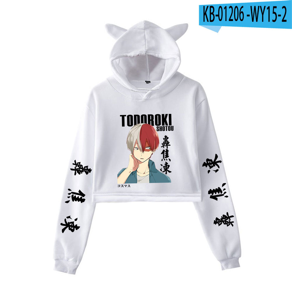 My Hero Shoto Todoroki Cat Crop Top Women's Hoodie