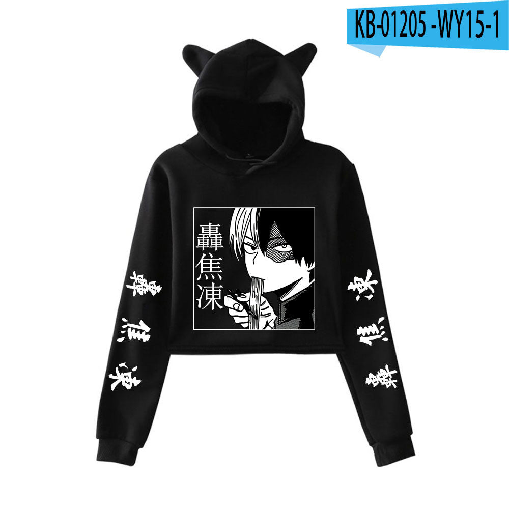 My Hero Shoto Todoroki Cat Crop Top Women's Hoodie