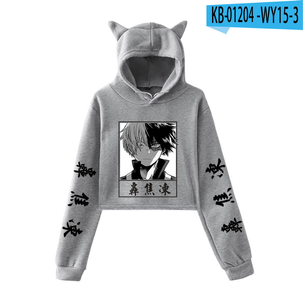 My Hero Shoto Todoroki Cat Crop Top Women's Hoodie