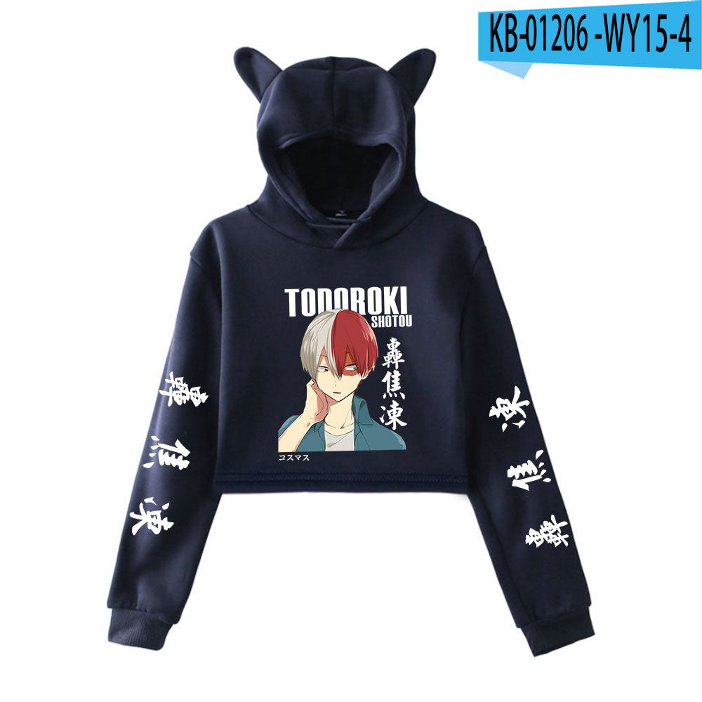 My Hero Shoto Todoroki Cat Crop Top Women's Hoodie