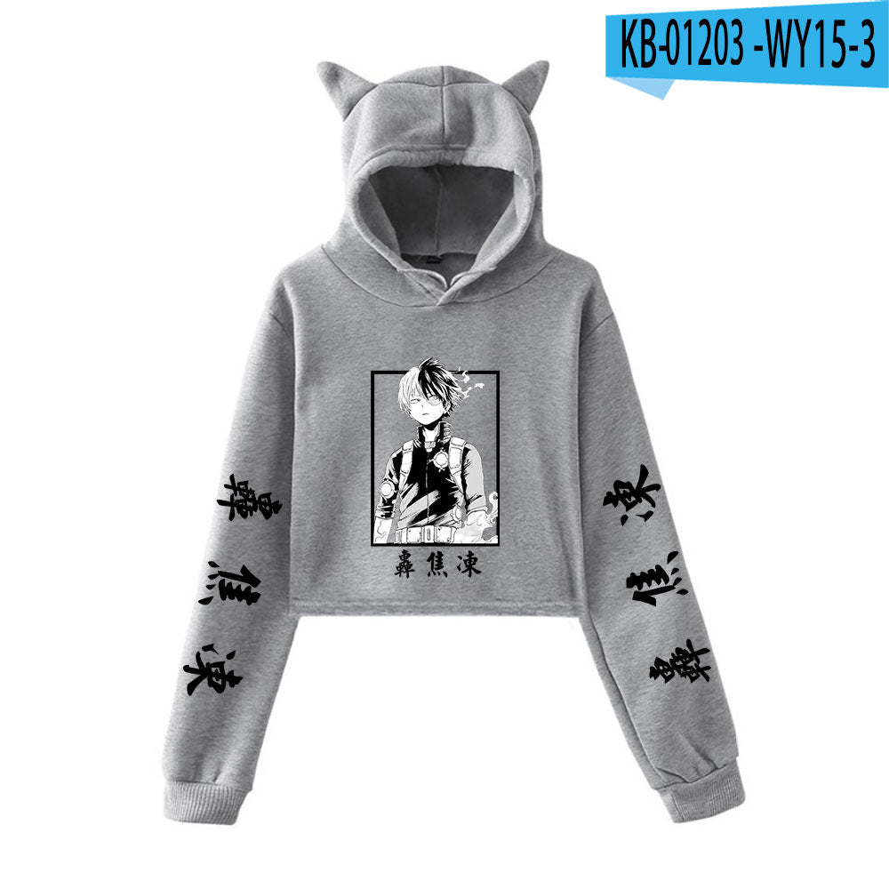 My Hero Shoto Todoroki Cat Crop Top Women's Hoodie