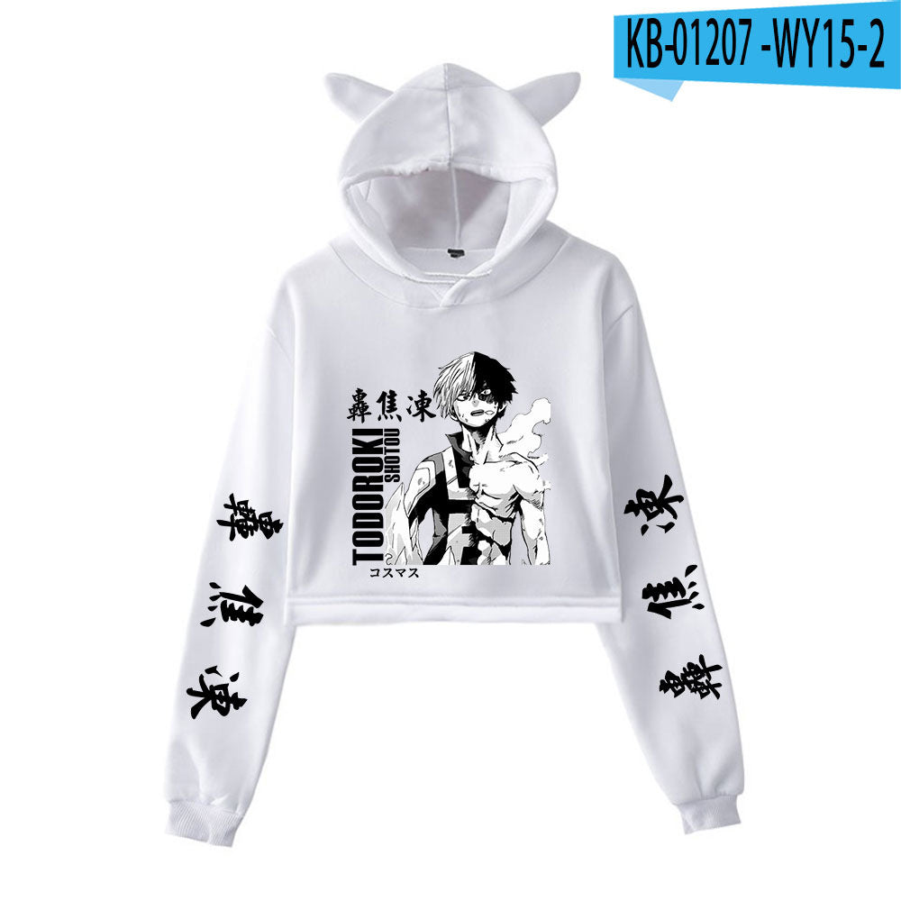 My Hero Shoto Todoroki Cat Crop Top Women's Hoodie