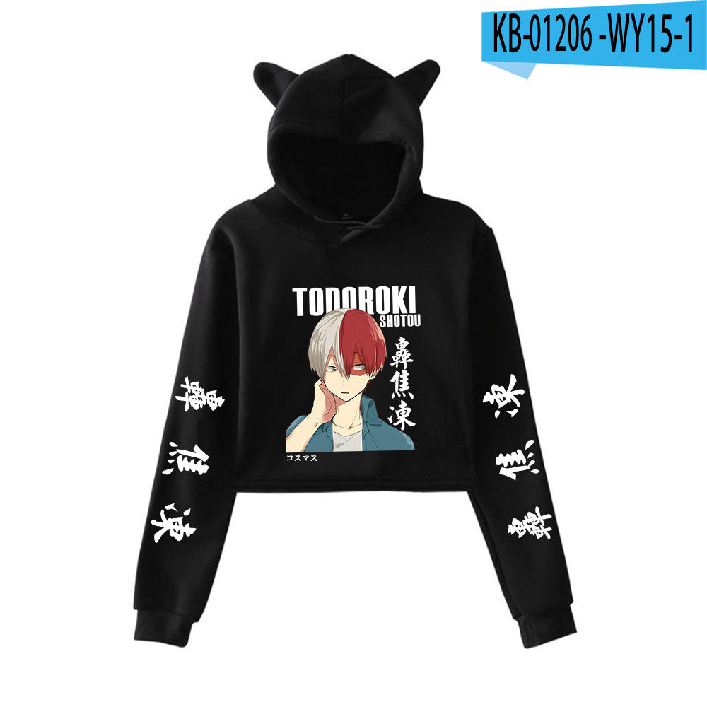 My Hero Shoto Todoroki Cat Crop Top Women's Hoodie