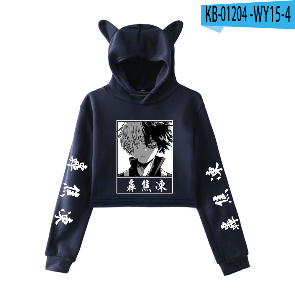 My Hero Shoto Todoroki Cat Crop Top Women's Hoodie