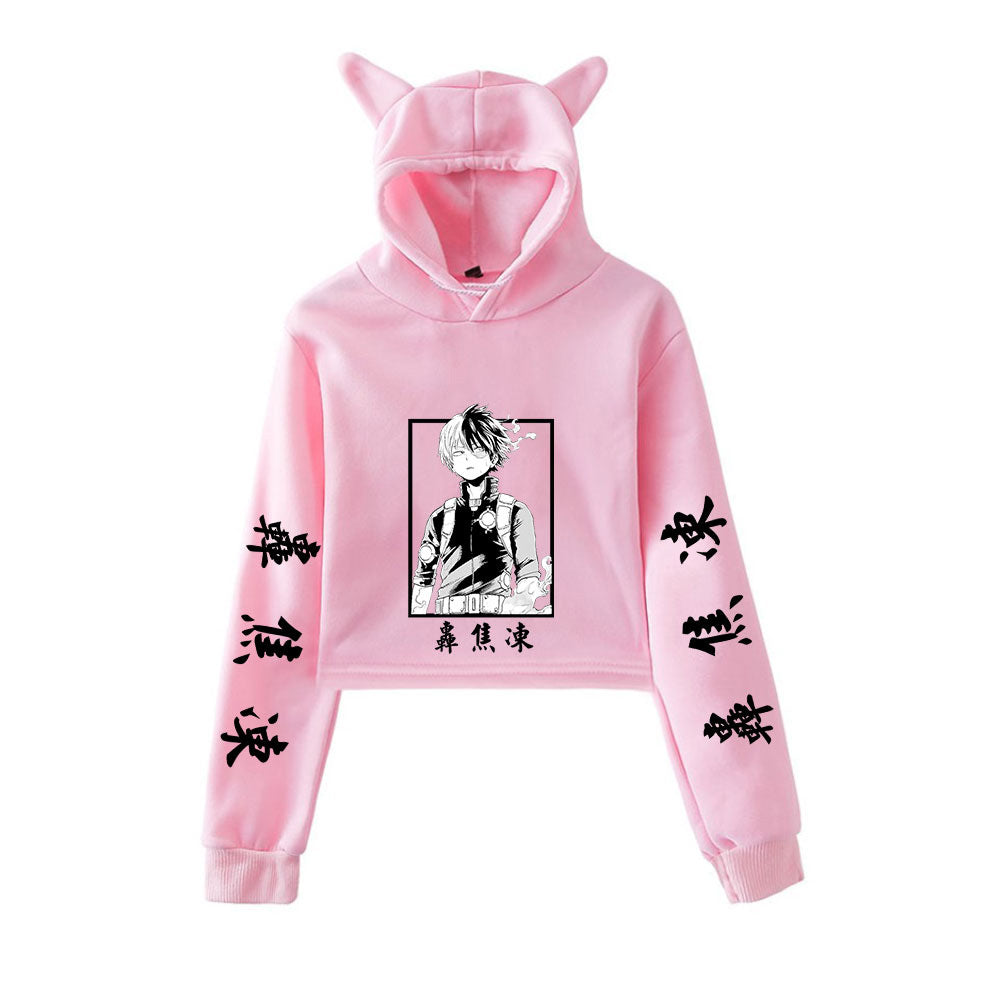 My Hero Shoto Todoroki Cat Crop Top Women's Hoodie