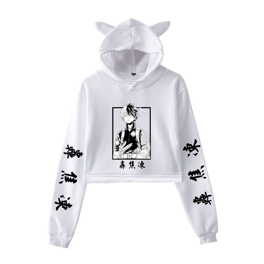 My Hero Shoto Todoroki Cat Crop Top Women's Hoodie