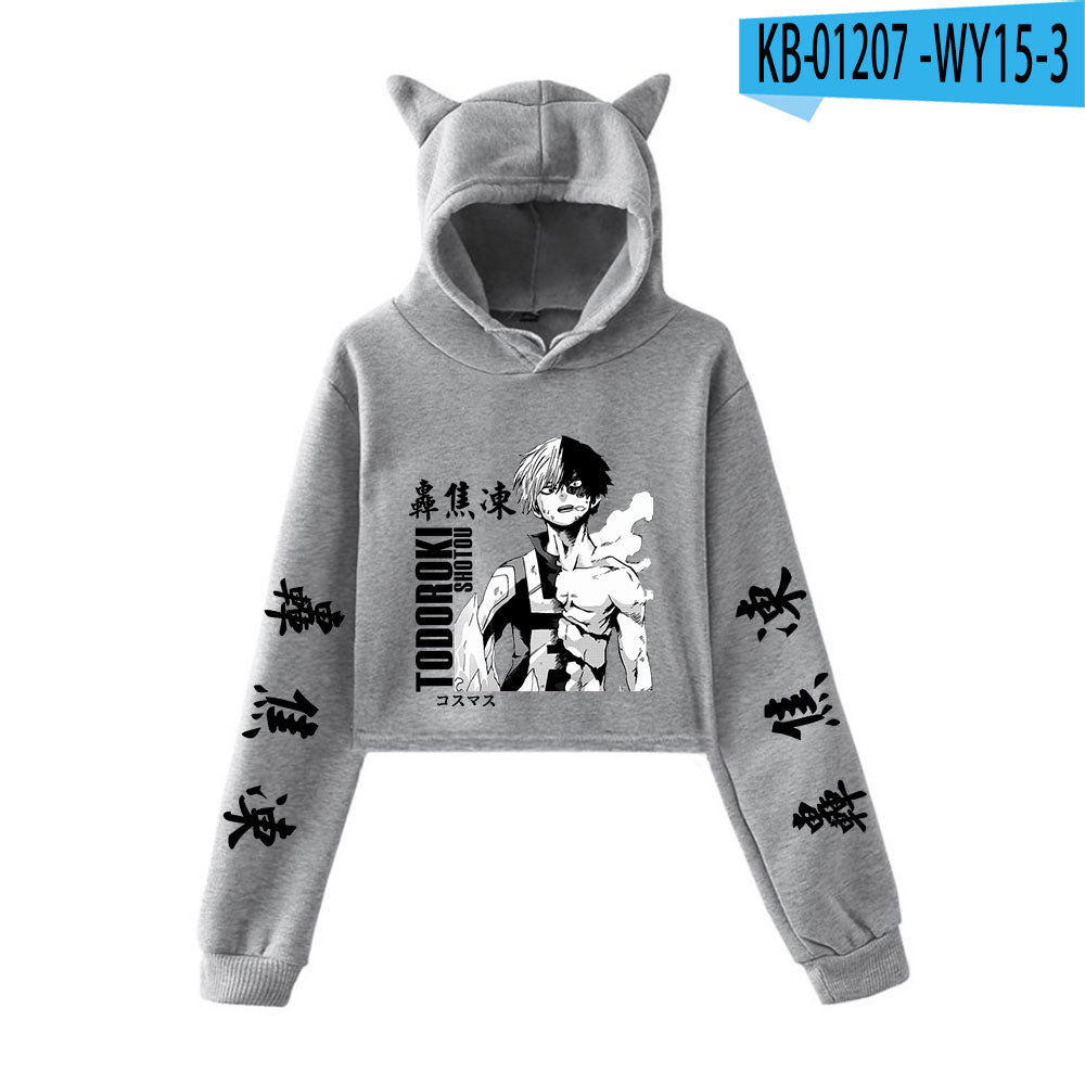 My Hero Shoto Todoroki Cat Crop Top Women's Hoodie