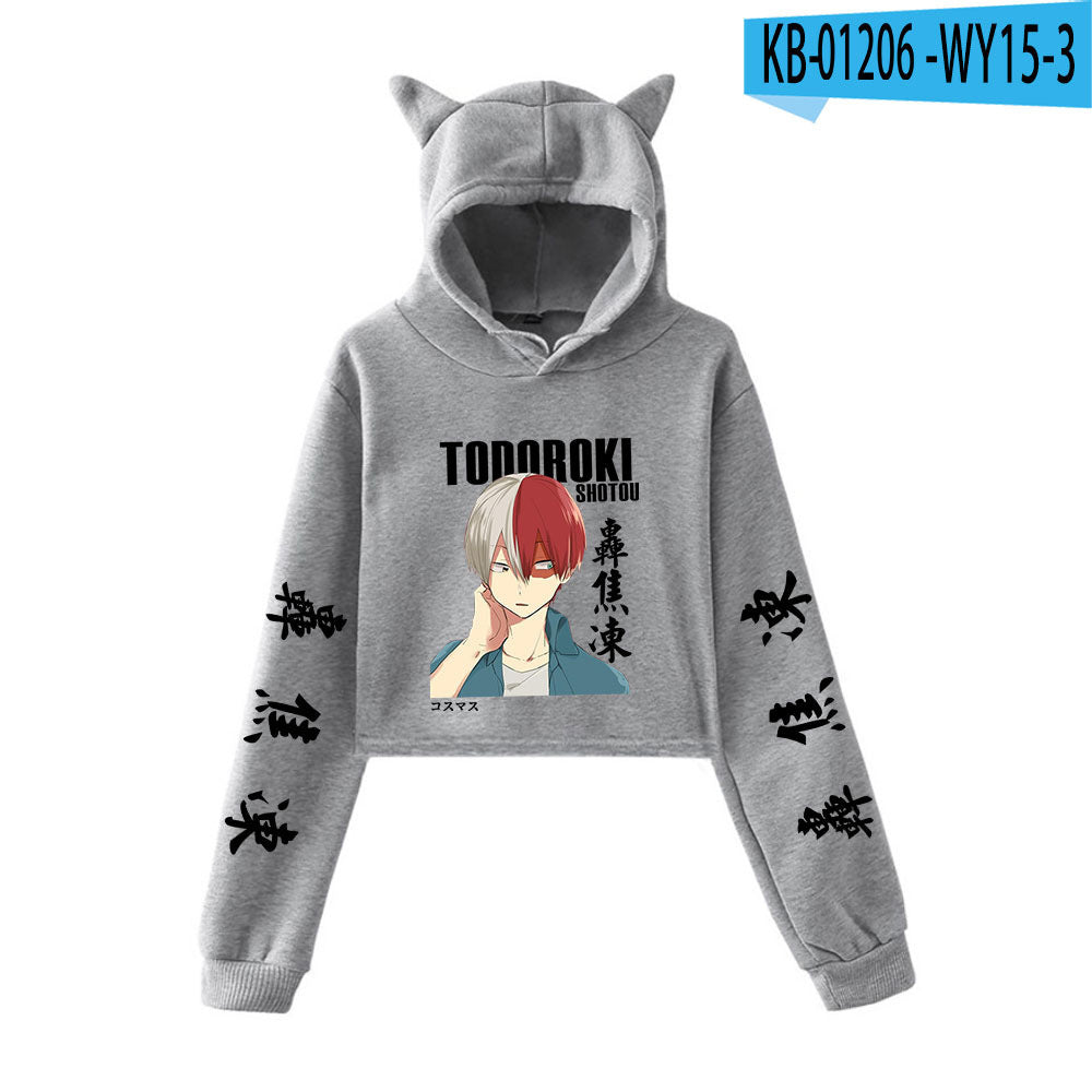 My Hero Shoto Todoroki Cat Crop Top Women's Hoodie