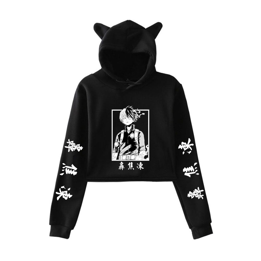 My Hero Shoto Todoroki Cat Crop Top Women's Hoodie