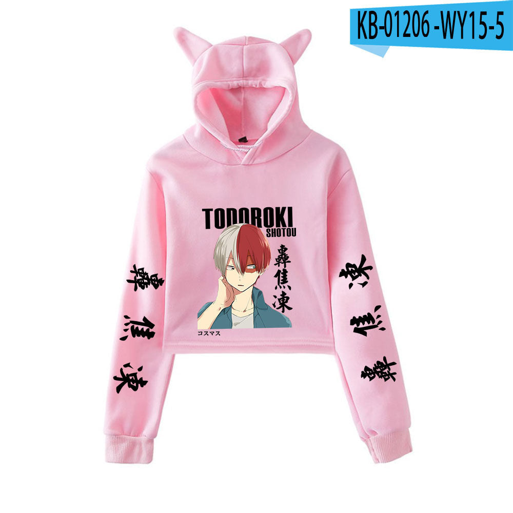 My Hero Shoto Todoroki Cat Crop Top Women's Hoodie