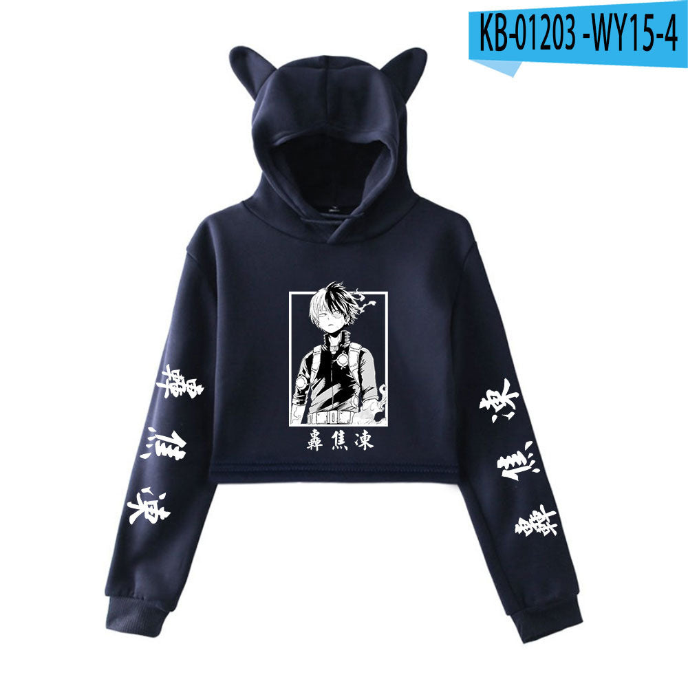 My Hero Shoto Todoroki Cat Crop Top Women's Hoodie