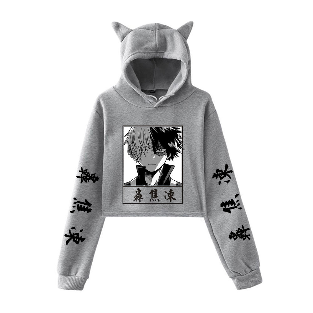 My Hero Shoto Todoroki Cat Crop Top Women's Hoodie