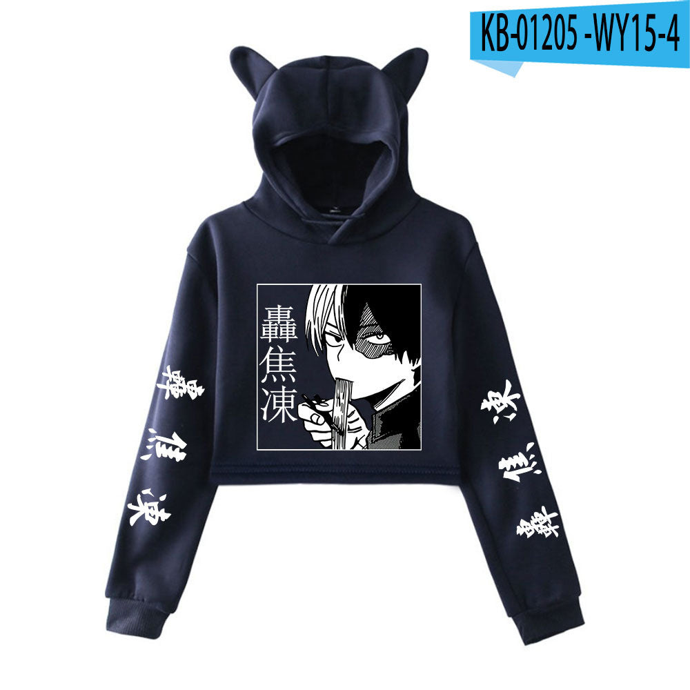 My Hero Shoto Todoroki Cat Crop Top Women's Hoodie