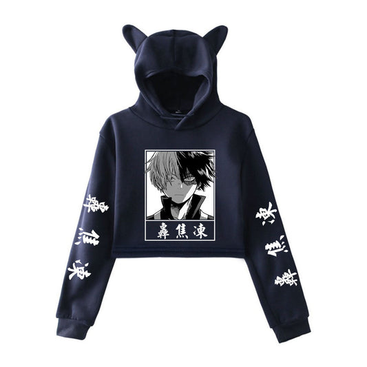 My Hero Shoto Todoroki Cat Crop Top Women's Hoodie