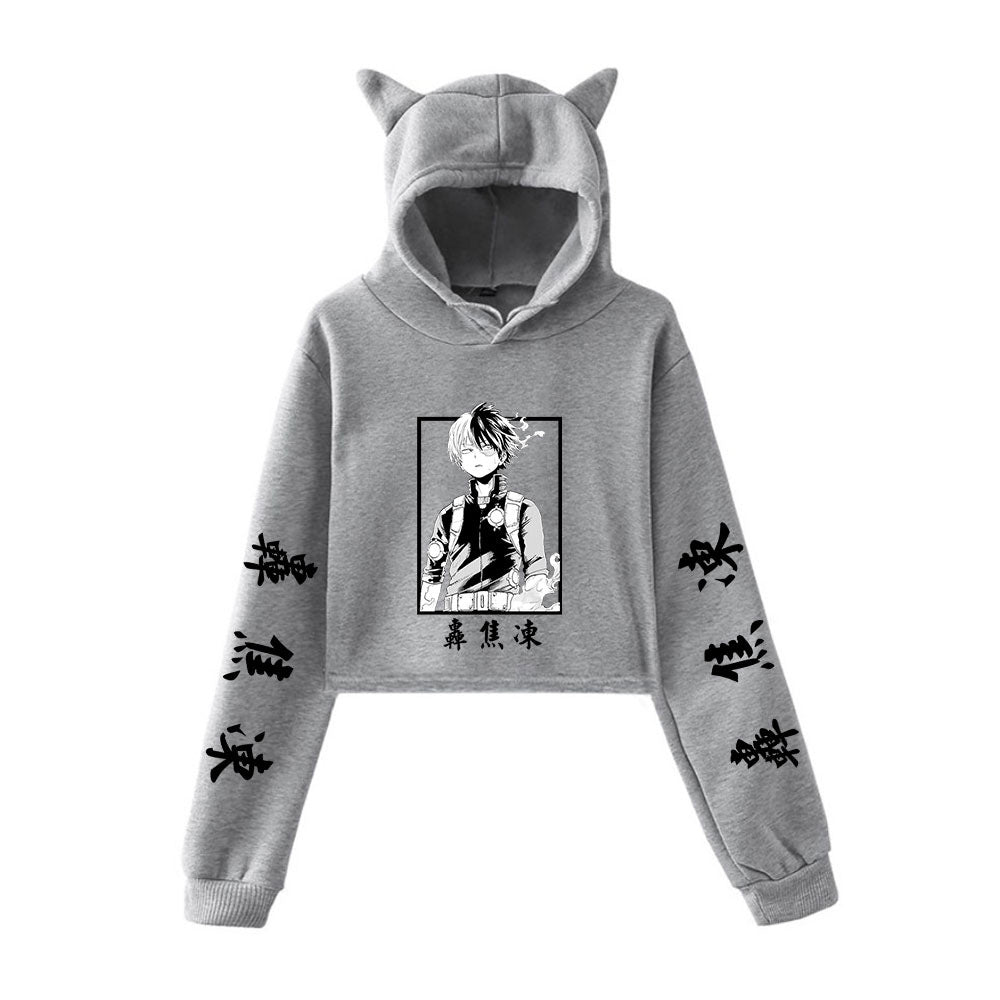 My Hero Shoto Todoroki Cat Crop Top Women's Hoodie