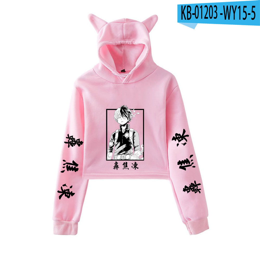 My Hero Shoto Todoroki Cat Crop Top Women's Hoodie