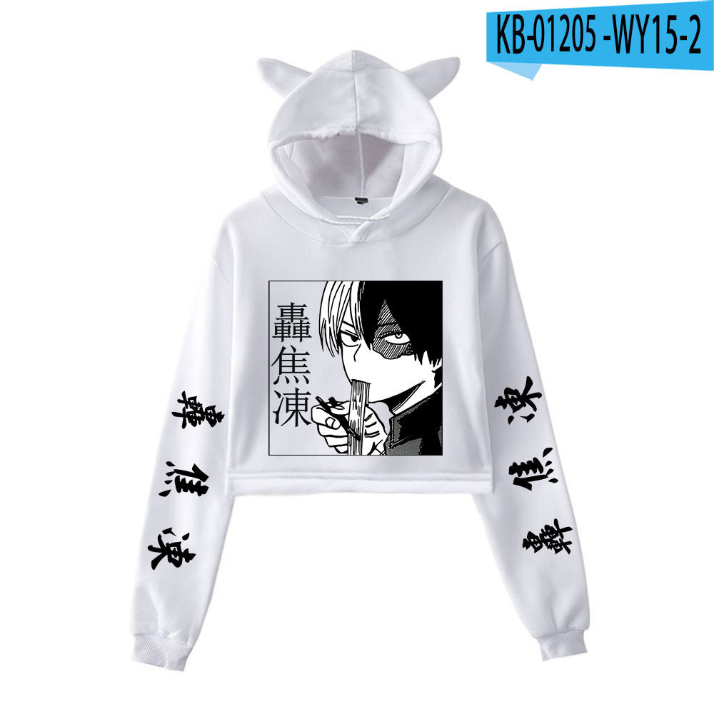 My Hero Shoto Todoroki Cat Crop Top Women's Hoodie