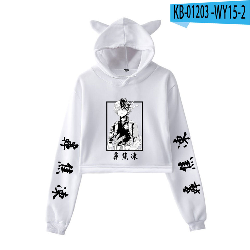 My Hero Shoto Todoroki Cat Crop Top Women's Hoodie