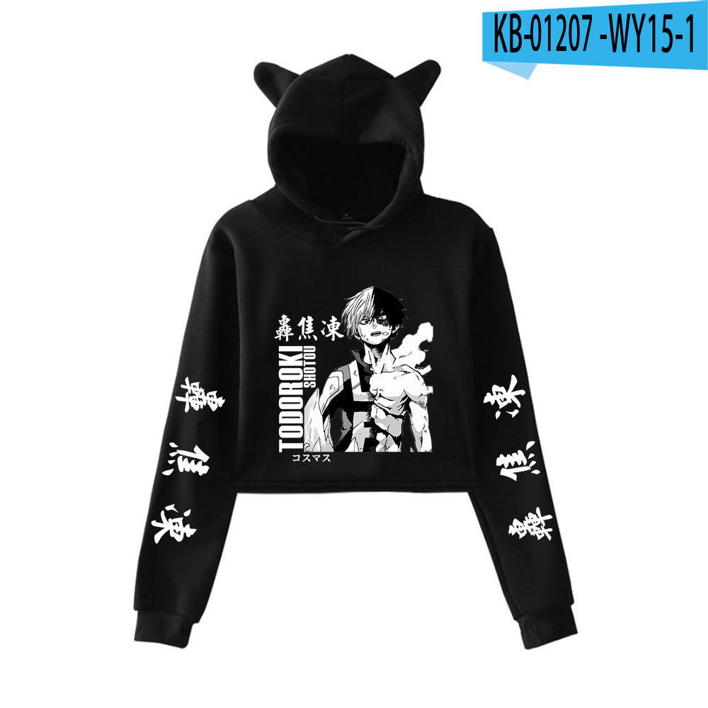 My Hero Shoto Todoroki Cat Crop Top Women's Hoodie