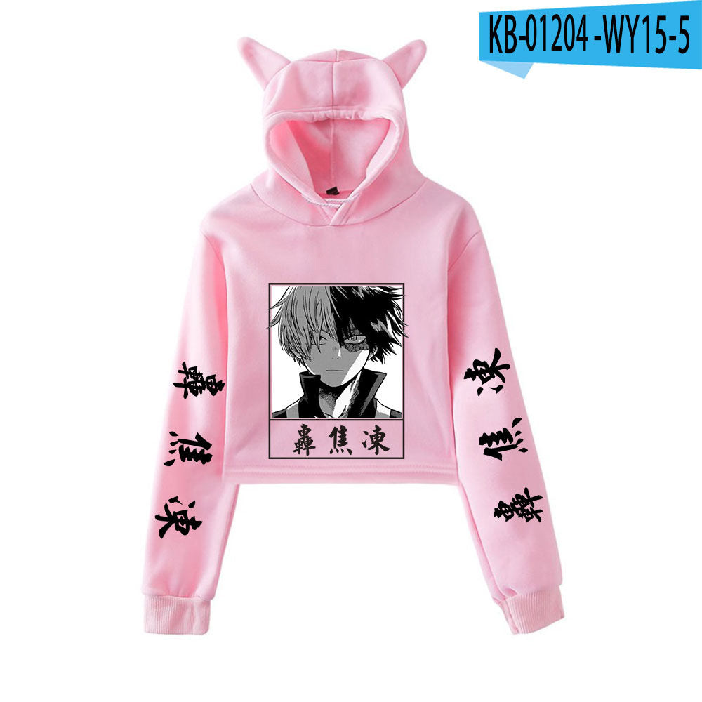 My Hero Shoto Todoroki Cat Crop Top Women's Hoodie