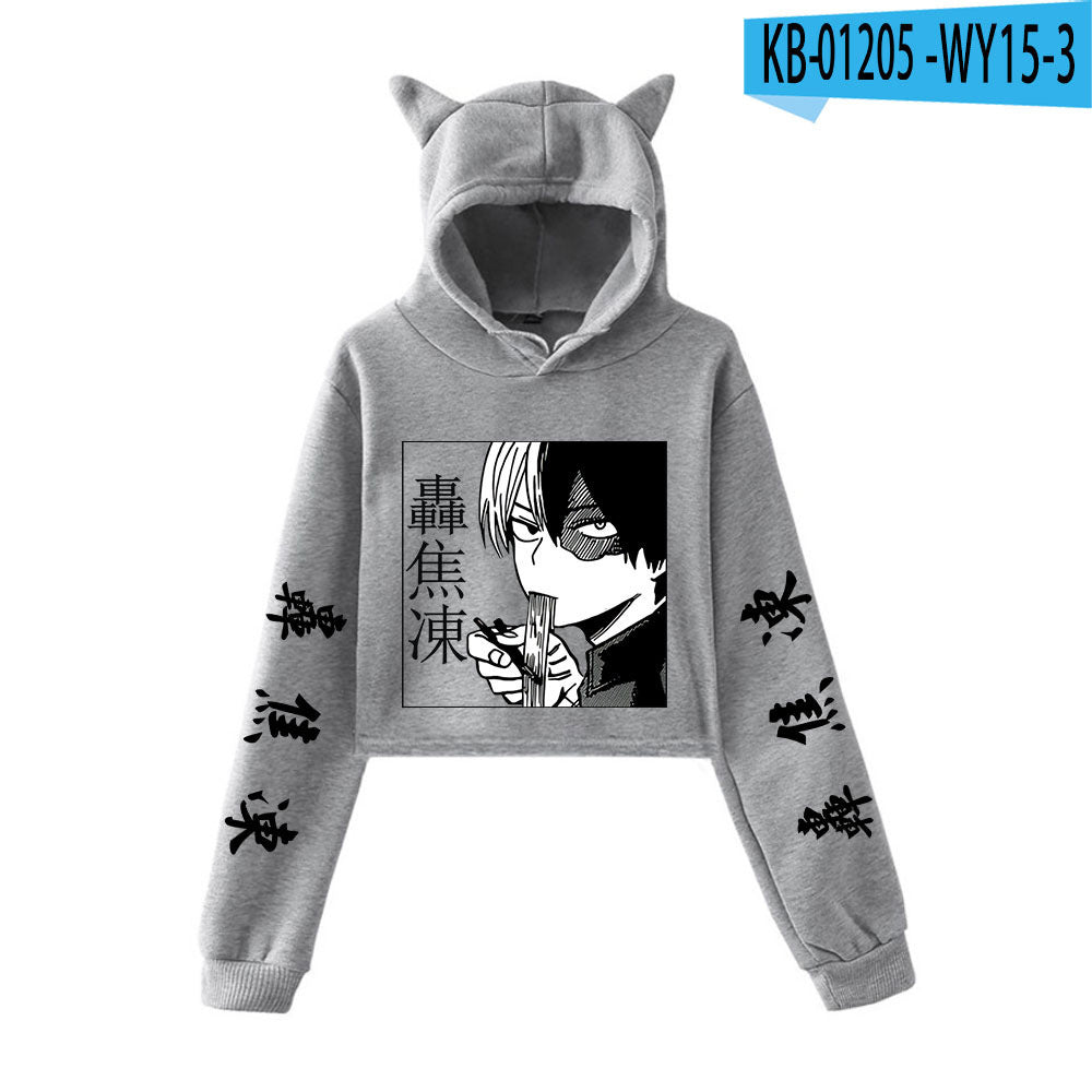 My Hero Shoto Todoroki Cat Crop Top Women's Hoodie