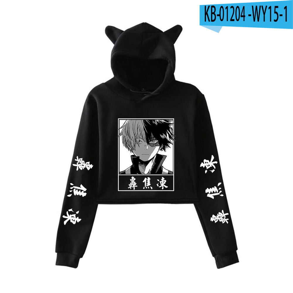 My Hero Shoto Todoroki Cat Crop Top Women's Hoodie