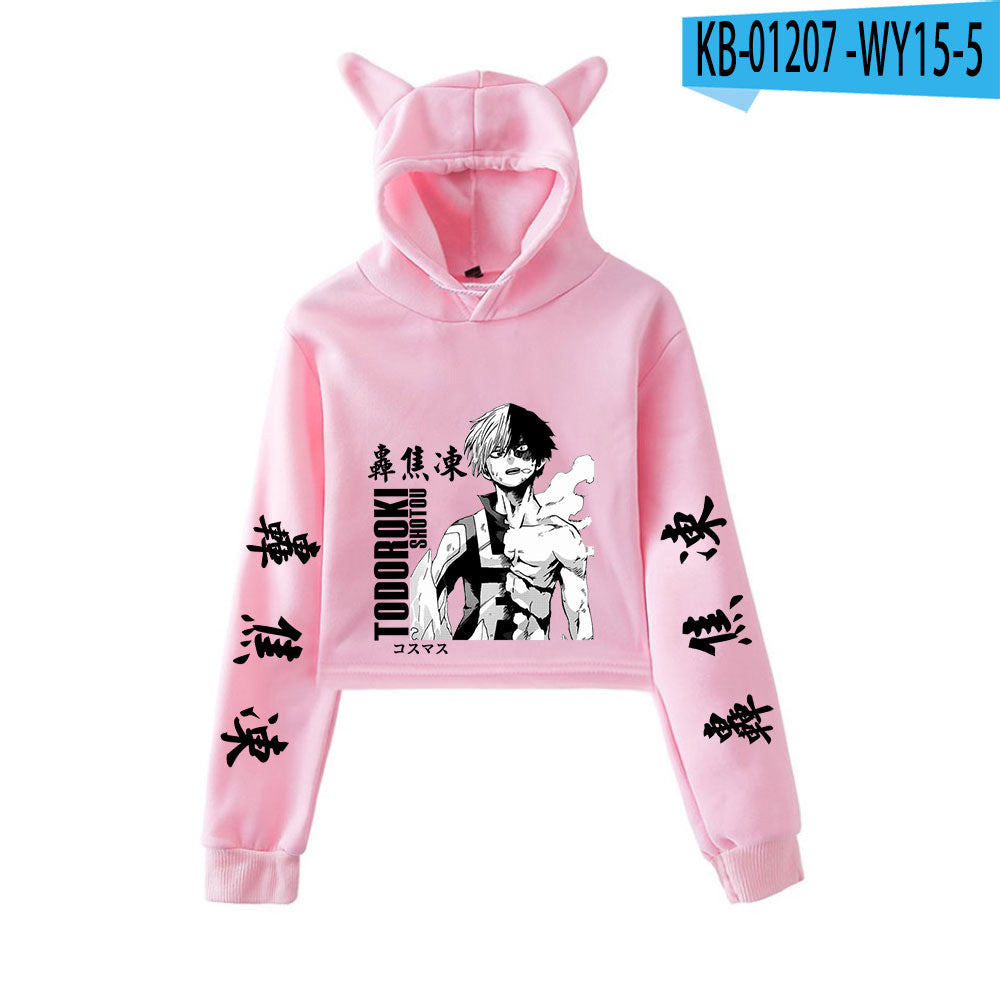 My Hero Shoto Todoroki Cat Crop Top Women's Hoodie