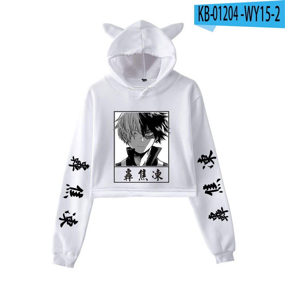 My Hero Shoto Todoroki Cat Crop Top Women's Hoodie