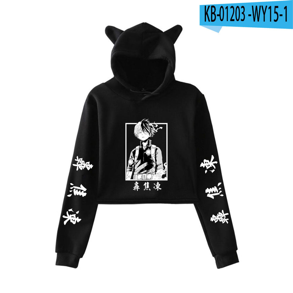 My Hero Shoto Todoroki Cat Crop Top Women's Hoodie